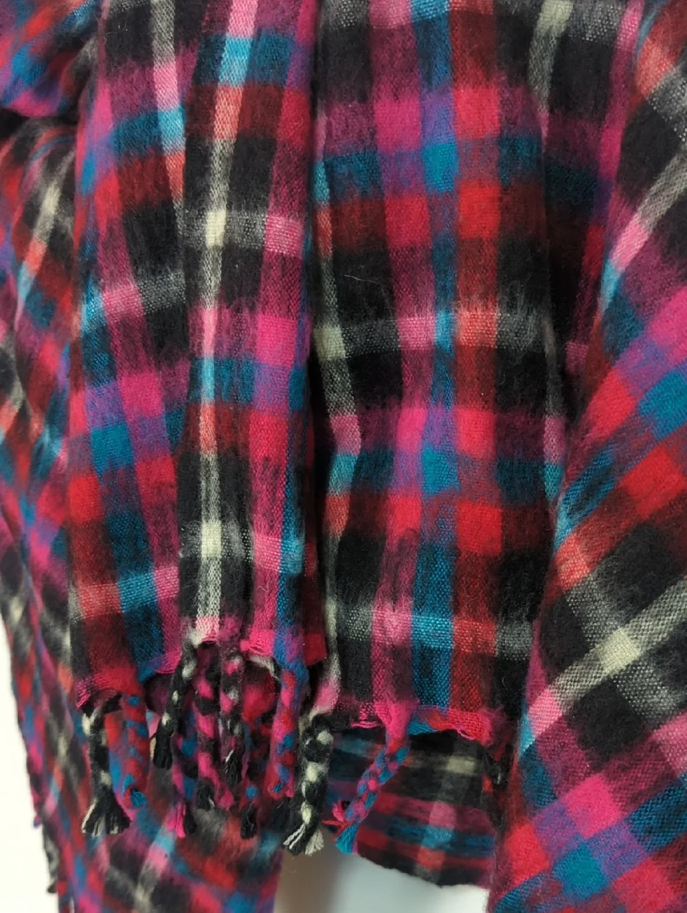 🌸Zara Man Oversized Soft & Fuzzypink Purple Blue  Plaid Fringe Scarf‎ Wrap